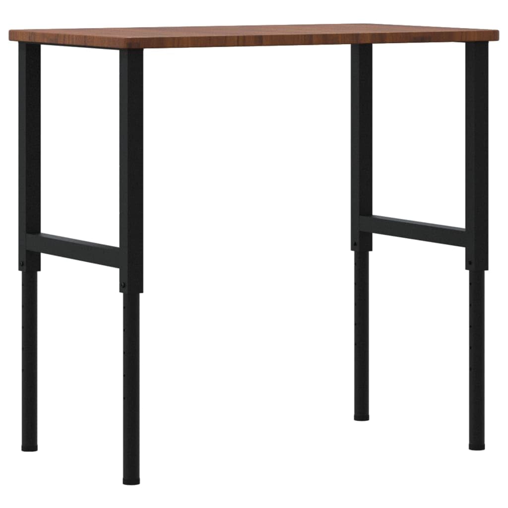 Banco de trabajo de roble macizo marrón oscuro 100 x 60 x (71,5 – 98) cm con patas ajustables en altura y estructura de metal robusta. Equipo de taller estable para aficionados al bricolaje con gran