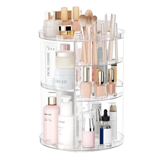 Rotating Makeup Organizer, DIY 8 Adjustable Layers Spinning Skincare Organizer, Cosmetic Display Case with Brush Holder Perfume Tray, Multi-Function Storage Carousel for Vanity Bathroom Countertop