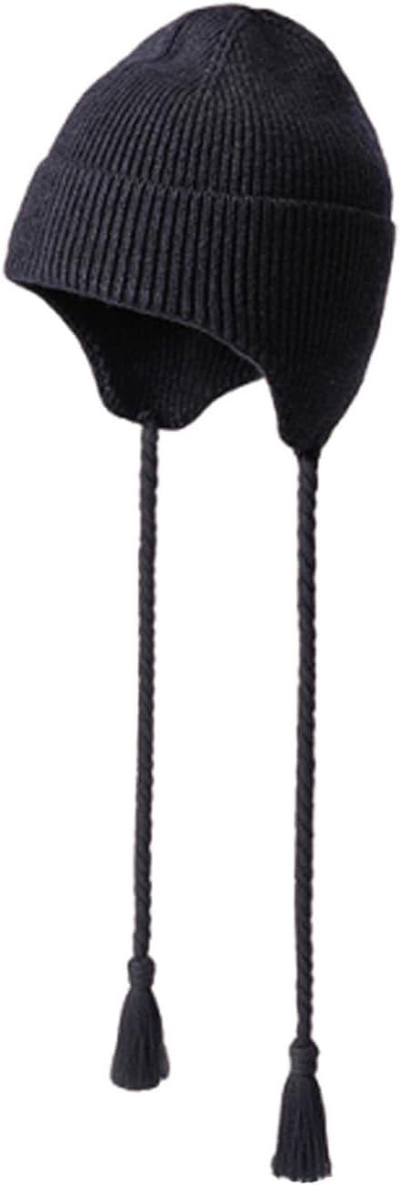 Girls Knit Hat Boys Ear Flap Beanie Hats Winter Solid Ski Skull Caps Kids Head Toque with Tassel 3-14 Years