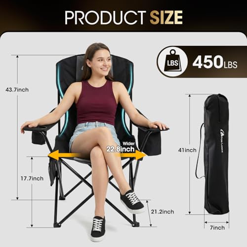 MOON LENCE Silla Plegable Oversized para Camping, Portátil Resistente, Respaldo Alto con Porta Vaso, Bolsa Térmica, Soporte Lumbar y Bolsillo Lateral para Playa, Césped, Picnic, Pesca miniatura 3