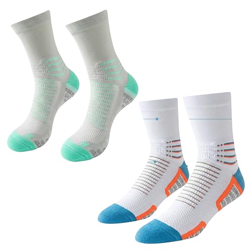 Image of Crew Socks for Women & Men Circulation, Diabetic and Neropathy Pain Relief, Swelling, Neuropathy, Runner, Nurses, Travel, Pregnancy, Flying - Pack of 2- (Cyan+ Blue)