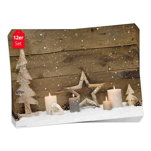 Tischsets I Platzsets Weihnachten Weihnachtliches Arrangement aus Holz- 12 Stück 44 x 32 cm in Aufbewahrungsmappe - Die besondere Tischdekoration für Weihnachten, Advent oder Weihnachtsfeier