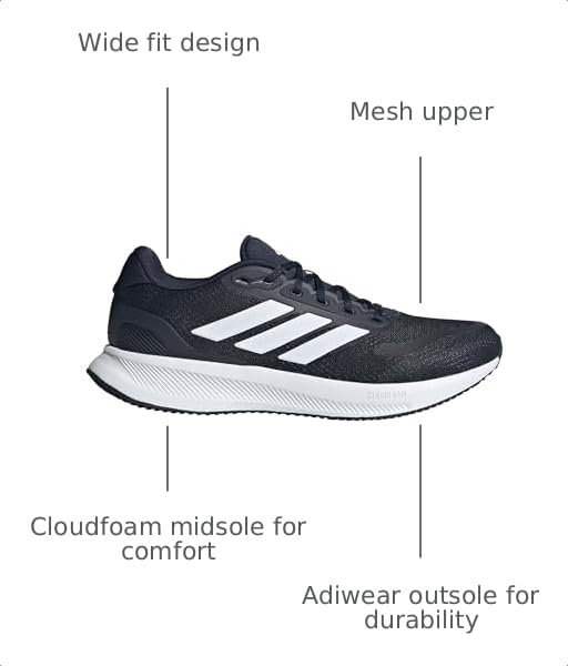 Image of adidas Mens Runfalcon 5 Wide Running Sneakers Shoes - Black