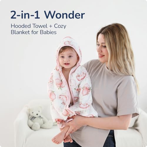 Image of Baby Hooded Towel 2 Pack, Ultra Absorbent & Soft Muslin Baby Towel - 32 x 32 Inches, Baby Bath Towel for Newborns, Infants & Toddlers, Ideal for Bath Time, Pool & Beach