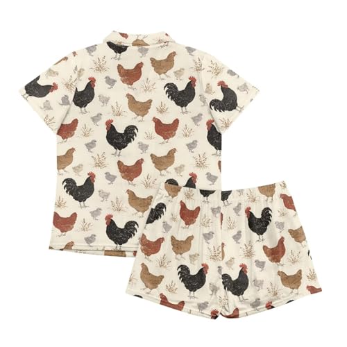 Image of Women's Short Sleeve Sleepwear Button 2 Piece Plus Size Pajamas Casual Soft Stretchy Funny Nightwear with Pockets