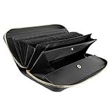 [RafiCaro] 財布 レディース ギャルソンウォレット 牛革 長財布 緑 レシートと小銭 仕分け BOX型 コインスルー 大容量 ブラック