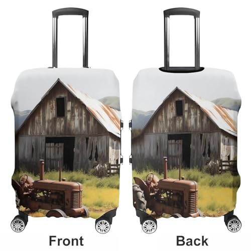 Old Wooden Barn Tractor Luggage Cover Tsa Approved Suitcase Covers for Luggage Elastic Washable Suit Case Covers Anti-Scratch Travel Luggages Sleeve Suitcase Protector Fits 19-30 Inch Case(L)3