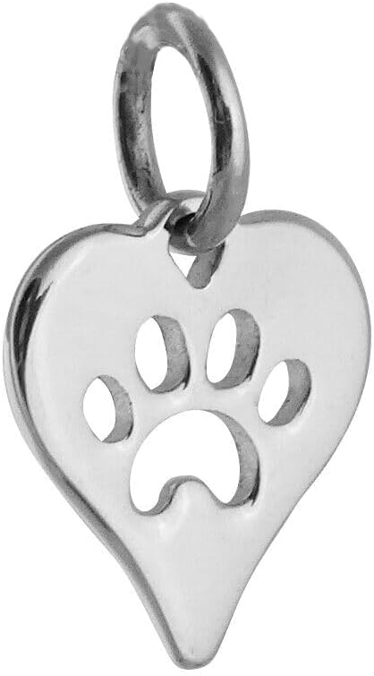 Tiny Paw in Heart Charm - 925 Sterling Silver - Paw Print Pendant Cat Dog Pet
