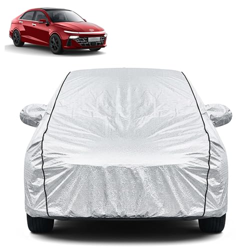 Image of Waterproof Car Cover for Hyundai Verna | Dustproof, UV Resistant & Scratch Protection | Soft Cotton Lining | Triple Stitched | Mirror Pockets & Elastic Fit | Silver