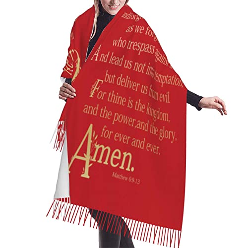 Gifts for Old Ladies,Red Red Horse Designs Lord’s Prayer Christian Scripture Fringe Pashmina Shawl Wrap for Dress Wedding