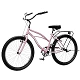 Incbruce Beach Cruiser Bike for Women, 24 Inch Adult City Commuter Bicycle with Rear Rack, V-Brakes, Single Speed Complete Cruiser (Pink)