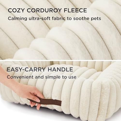 Bedsure Cute Dog Bed for Small Dogs & Cats - Washable Furry Puppy Beds, Rectangle Orthopedic Corduroy Fleece Pet Beds with Removable Zipper Cover, 20x19x6inches, Cream