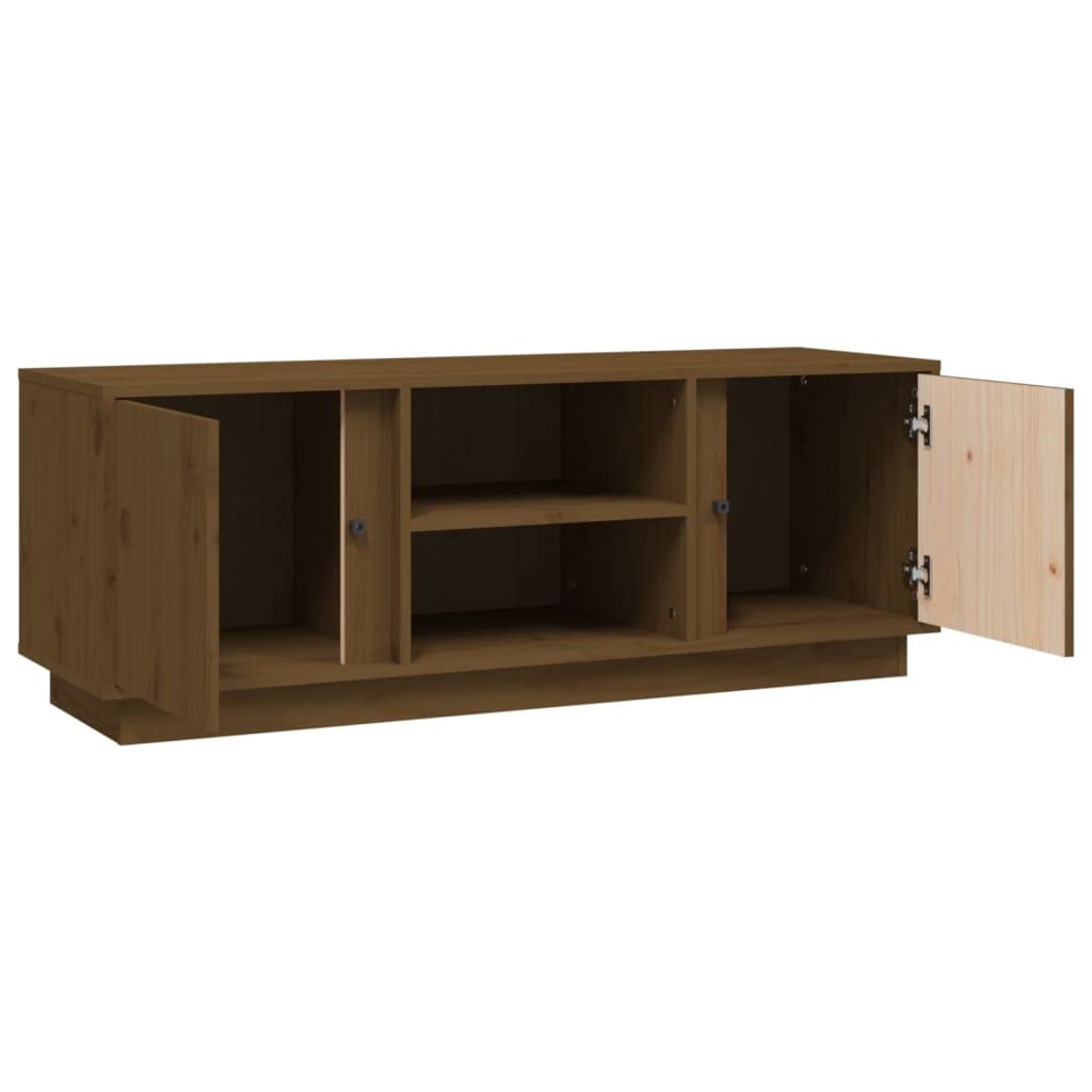 TV-Schrank Honigbraun 110x35x40,5 cm, Massivholz Kiefer, Modernes Media Center für Wohnzimmer, Schlafzimmer, Viel Stauraum