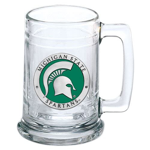 Heritage Pewter Michigan State Beer Stein Glass | 15 Ounce German-Style Beer Glass | Intricately Crafted Metal Pewter Alma Mater Inlay