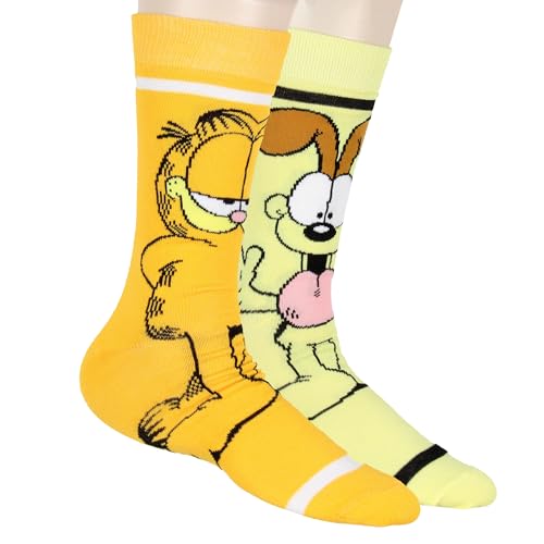 Hyp Garfield Comics Men's Novelty Garfield The Cat and Odie the Dog Character Rib Knit Crew Socks Shoe Size 6-12
