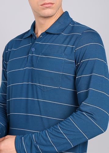 Image of INKKR Men Full Striped Polo Neck Cotton Blend T-Shirt