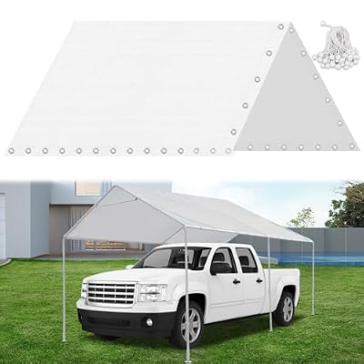 10 x 20 Ft Heavy Duty Carport Canopy Waterproof Canopy Cover with 40 Ball Bungees Cords,Waterproof & UV Protected and Easy Installation,Frame is Not Included