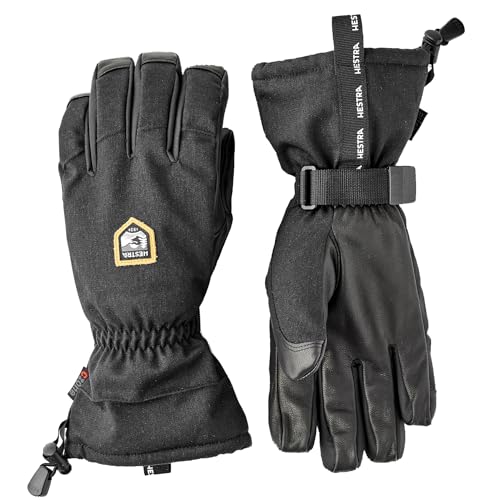 Hestra Unisex CZone Mountain 5-Finger Glove, Waterproof, Windproof Leather Alpine Ski Glove for Men & Women - Black - 10
