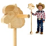 BrightRow Wood Hobby Horse for Kids Handcrafted Stick Horse Toy with Wood Wheels 36 Inches Cowboys Stick Pony for Kids Toddlers Preschoolers Knights Explorers