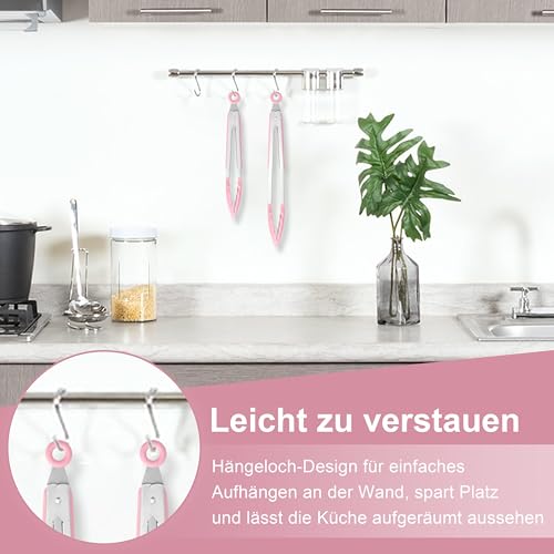 Homikit Küchenzange, Edelstahl Kochzange Grillzange 2er Set - Rosa – Ansicht 5