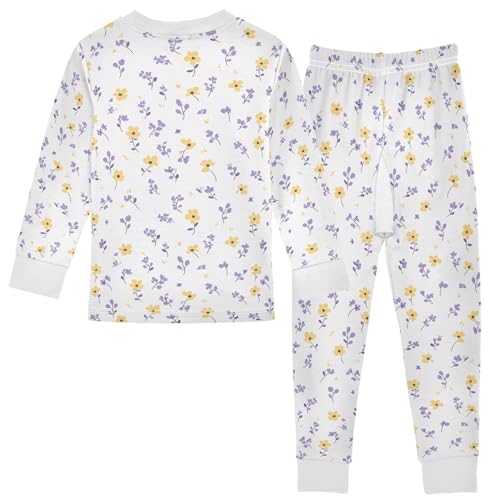 Cartoon Pajamas Set Yellow Flowers Purple Leaves Pattern Long Sleeve PJs Cotton Jammies Sleepwear Top and Pants2