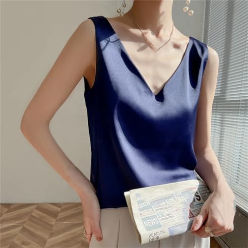 Women's Thin Silky Camisole Solid Color Vest Versatile Pullover V Neck Vest3
