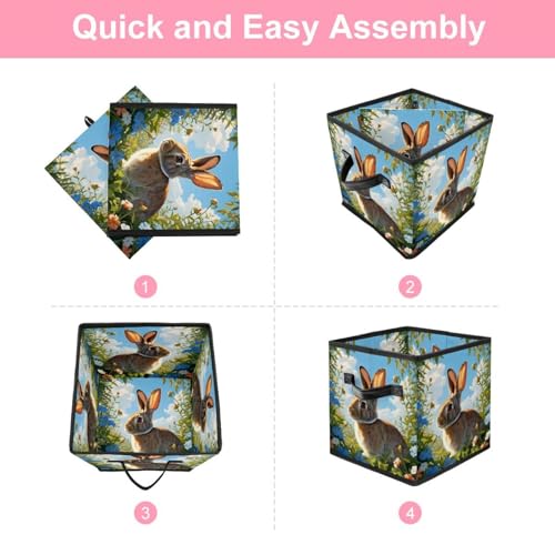 Grand cube de rangement pliable en tissu robuste motif lapin