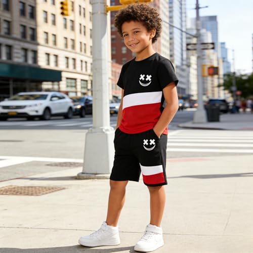 Image of Boys Clothes 2 Piece Size 6-13Y Short Sleeve T-Shirt & Shorts Set Casual Kids Boys Spring Summer Outfits