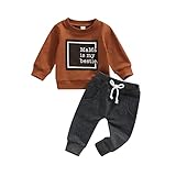 YOKJZJD Infant Toddler Baby Boy Fall Winter Outfits Letter Pullover Sweatshirt Long Sleeve T-Shirt Top Pants Sweatsuit Clothes Set (Brown Gray, 2-3 Years)