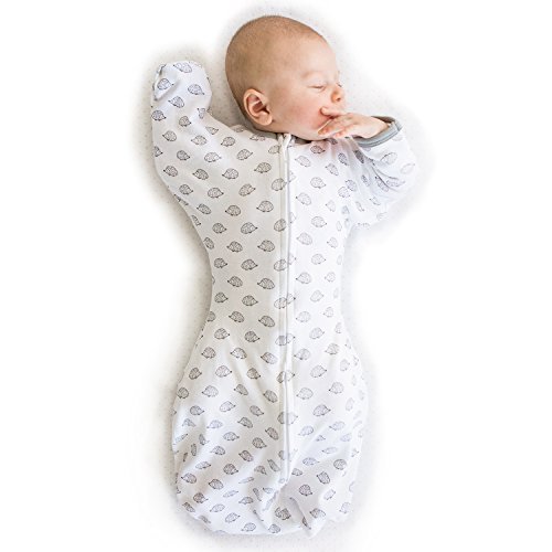 SwaddleDesigns Transitional Swaddle Sack, Cotton, Tiny Hedgehogs, 3-6mo | Arms Up half-length Sleeve Partially Suppress Moro reflex, Most Gradual Transition Swaddle for Newborn, Safe for Rolling Baby