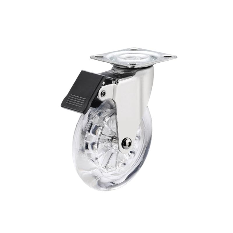Roulette pivotante transparente de 4 pouces en caoutchouc silencieux pour meuble et vitrine, lot de 4