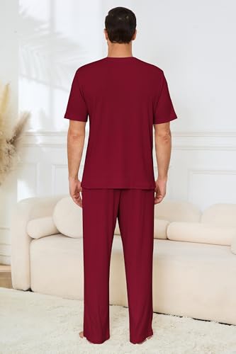 Image of JiniGolla Mens Pajamas Set Soft Short Sleeve Top and Pant Loungewear Sets 2 Piece Pjs with Pockets
