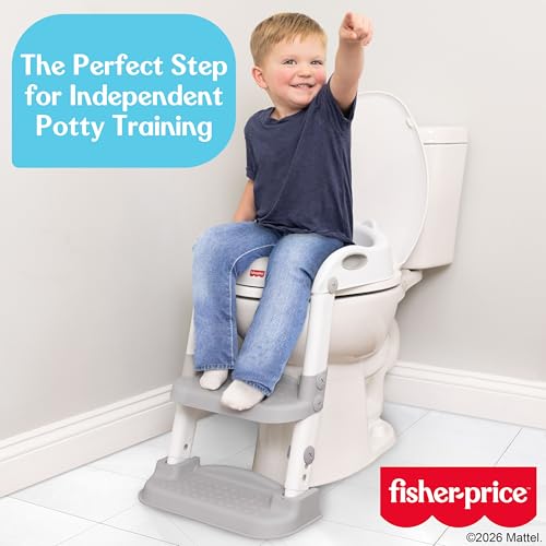 Fisher-Price™ Potty Training Seat with Adjustable Step Stool Ladder, 2-in-1 Potty Training Toilet for Toddlers with Splash Guard, Anti-Slip Pads, Cushioned Seat (Gray) - image 6