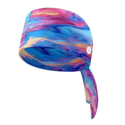 MUKJHOI Scrub Cap with Button and Sweatband, Adjustable Working Caps (Tie Back) for Women Men, One Size Marble (27)