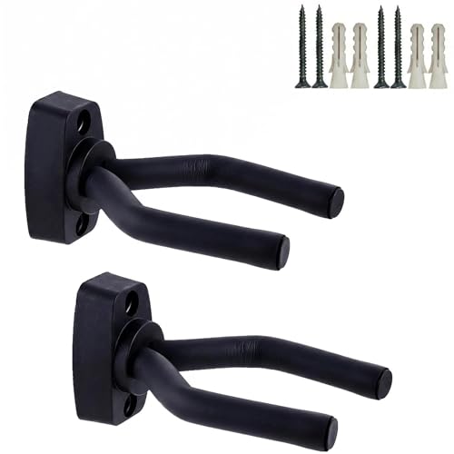 CC CAIHONG Guitar Wall Mount Hanger 2 Pack Guitar Hanger Wall Hook Holder Stand Display Black with Screws - Easy to Install - Fits All Size Guitars Bass Mandolin Banjo Ukulele