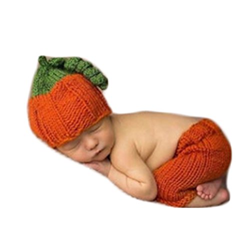 Fashion Newborn Baby Photography Shoot Boy Girl Photo Shoot Outfits Crochet Knit Costume Halloween Clothes Pumpkin Hat Pants