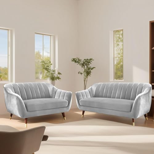 Image of Atticus 3+2 Seater Sofa Set for Living Room (Grey Colour) Premium Fabric Sofa