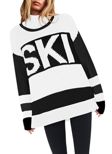 Image of Yousify Womens Sweaters Fall 2025 Oversized Color Block Ski Sweater Crewneck Winter Tops S-2XL