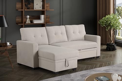 HKHUANKEDA Convertible Sectional with Pull-Out Chaise, Upholstered in Soft Materials for Allergy-Friendly and Pet-Friendly Homes