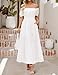 ZESICA Women's 2026 Boho Sexy Off Shoulder Short Sleeve Smocked Side Split Flowy A Line Tiered Long Maxi Dress with Pockets White Small