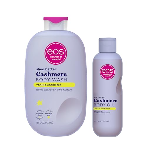Image of Bundle of eos Cashmere Body Wash - Vanilla Cashmere, Moisturizing Body Wash, 16 fl oz + eos Cashmere Oil, Vanilla, 24 Hour Moisture, Plant-Based Squalane to Soothe, Soften and Smooth Dry Skin, 6 fl oz