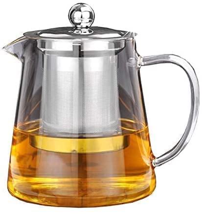 JUST 4U ENTERPRISETeapot with Stainless Steel Infuser & Lid, Glass Tea Kettle Stovetop Safe, Blooming & Loose Leaf Teapot [Completely Safe to use on Gas Stove] [950 ML]
