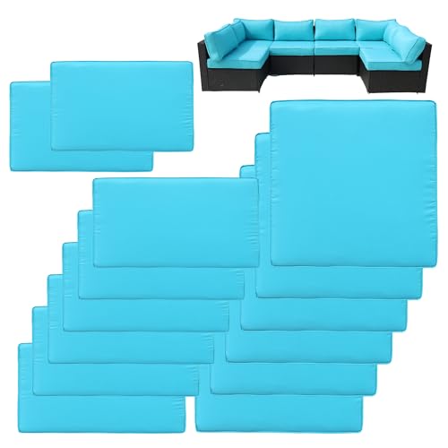 VIXLON 14 fundas de cojín de patio de repuesto, a prueba de salpicaduras, resistentes a los rayos UV, fundas inelásticas con cremalleras, máximo compatible con cojines de patio de 25.6 x 25.6 x 4