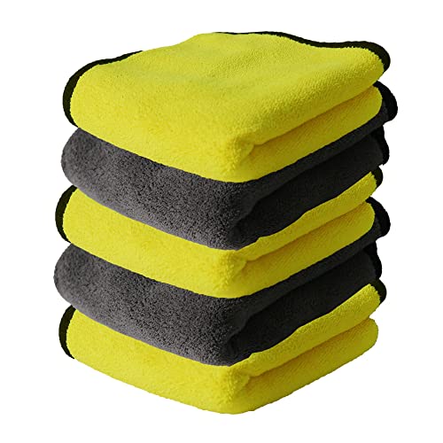 Image of NIKAVI Thick & Soft Absorbent Microfiber Wash Cloth for Auto Care | Car & Bike Cleaning Towel | Yellow & Gray - 30 x 30 cm (Pack of 2)