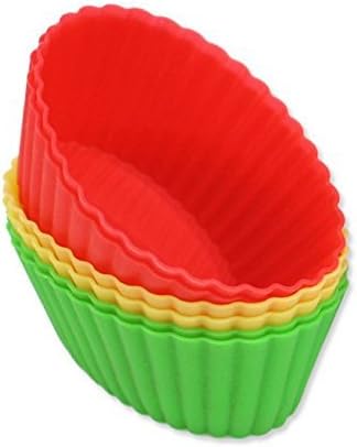 HOCUS 12-Pack Silicone Baking Cups, Nonstick Cupcake Liners, Reusable Cupcake Cups Set in 6 Colors for Muffin, Gelatin, Snacks, Frozen Treats, Ice Cream or Chocolate Shell-Lined Dessert Molds