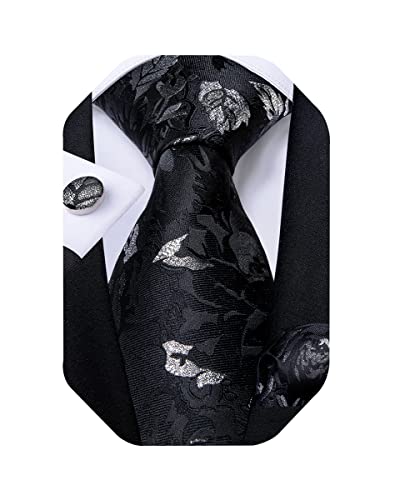 Image of DiBanGu Extra Long Tie for Men 63 inch XL Silk Necktie Set | Pocket Square and Cufflinks, Big and Tall, Jacquard Woven, Gift Box, Paisley /Plaid /Solid /Striped, for Weddinng Party Business