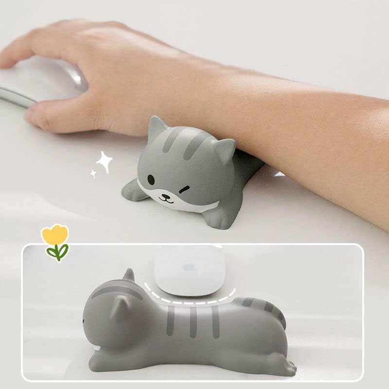 Image of 1 Pcs Cute Gray Cat Wrist Rest Mouse Pad, Ergonomic Slow Rising PU Foam Wrist Rest Kawaii Desk Decor Stress Reliever, Comfortable Wrist Support for Office Gaming Computer