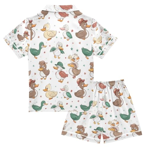 senya Mang Cute Duck Satin Summer Pajama Sets Silk Short Sleeve Button Down Sleepwear2