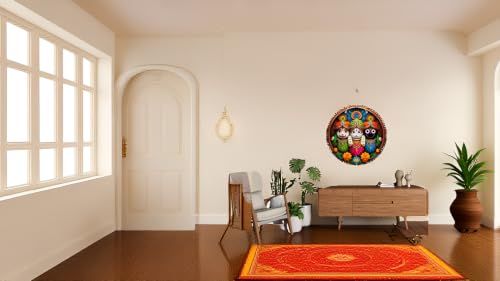Image of Lord Jagannath Wall Hanging for Home Decor | Jagannath Puri Wooden Decorative Wall Art | Spiritual Mandir Decoration for Living Room, Pooja Room, Office | Indian Traditional Wall Decor, WH28