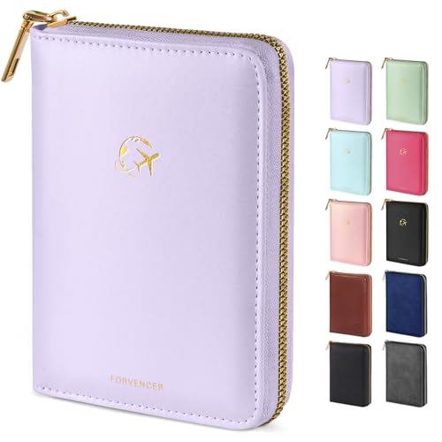 Forvencer Passport Holder Cover with Safe Zipper Closure, Premium Passport Wallet for Travel, Cute RFID Blocking Card Case, Waterproof Travel Accessories for Women, Lilac